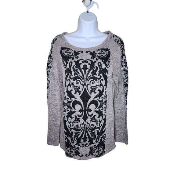Vintage Y2K Vocal Long Sleeve Fleur De Lis Bedazzled Shirt Top Womens Size S Gra - Picture 1 of 6